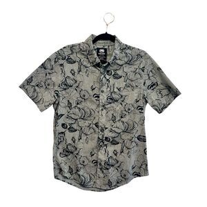 Ecko Unltd Short Sleeve Button Up Hawaiian Floral Shirt Mens M Grey Skater Pocke